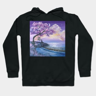 fantasy dreamy clouds moon cherry blossom art Hoodie